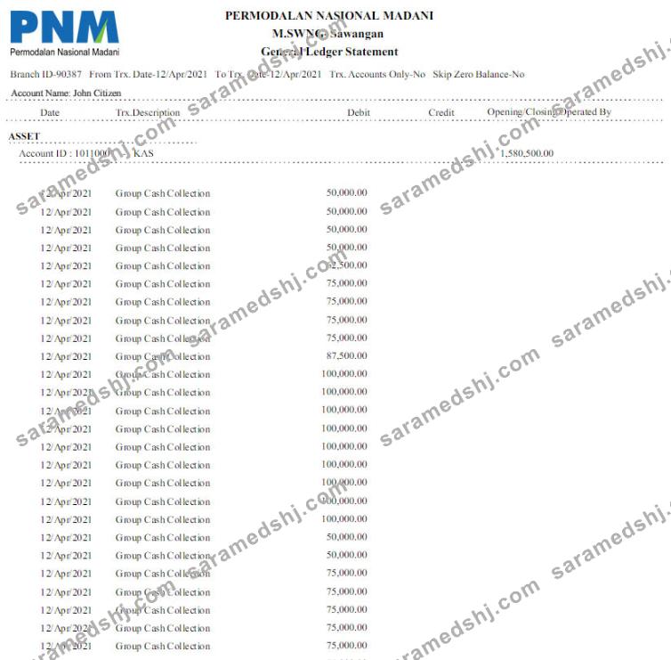 Indonesia Permodalan Nasional Madani bank statement Word and PDF template scr